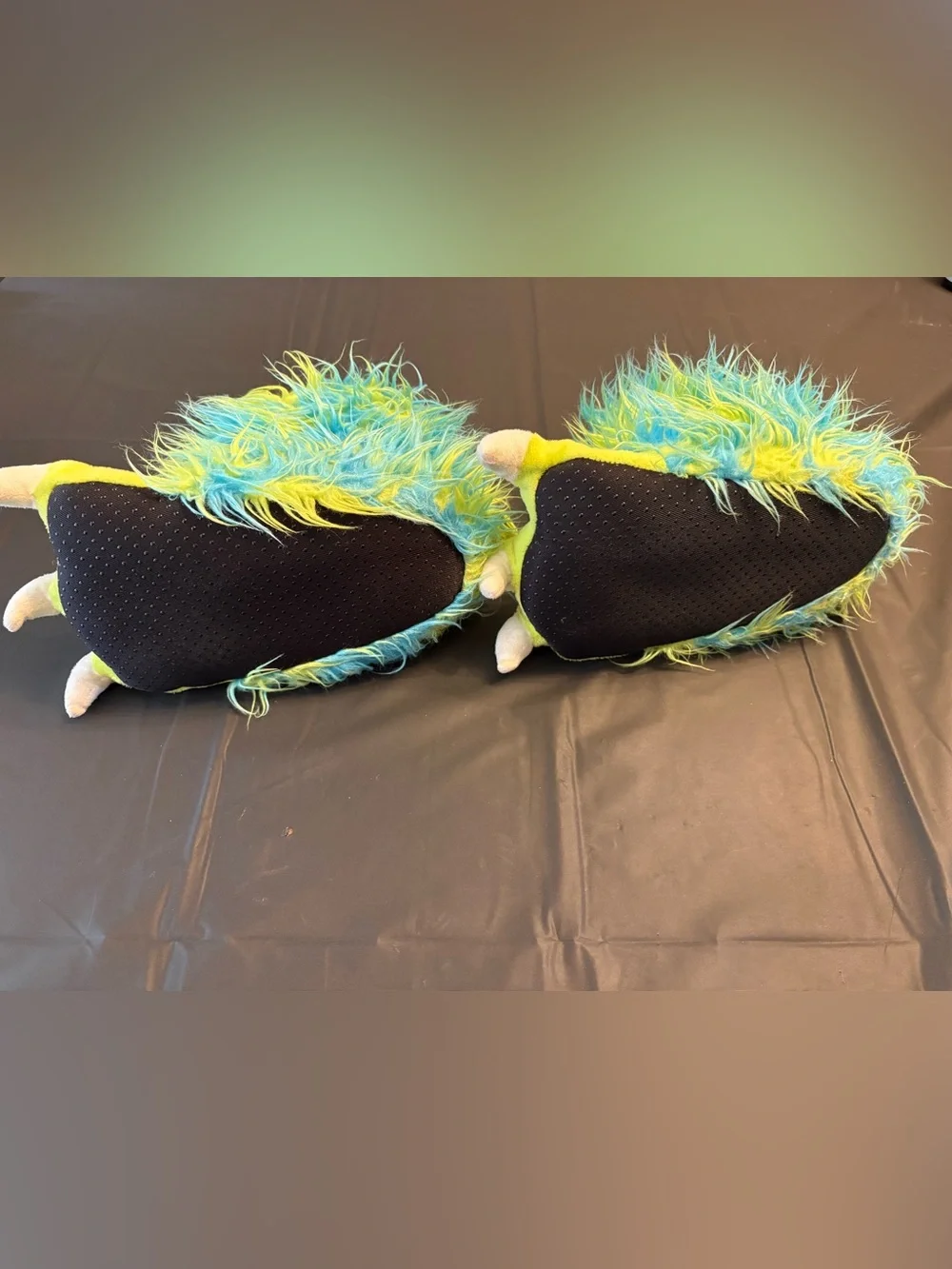 Lazy One Kids Monster Claw Slippers - Lime Green & Aqua Blue